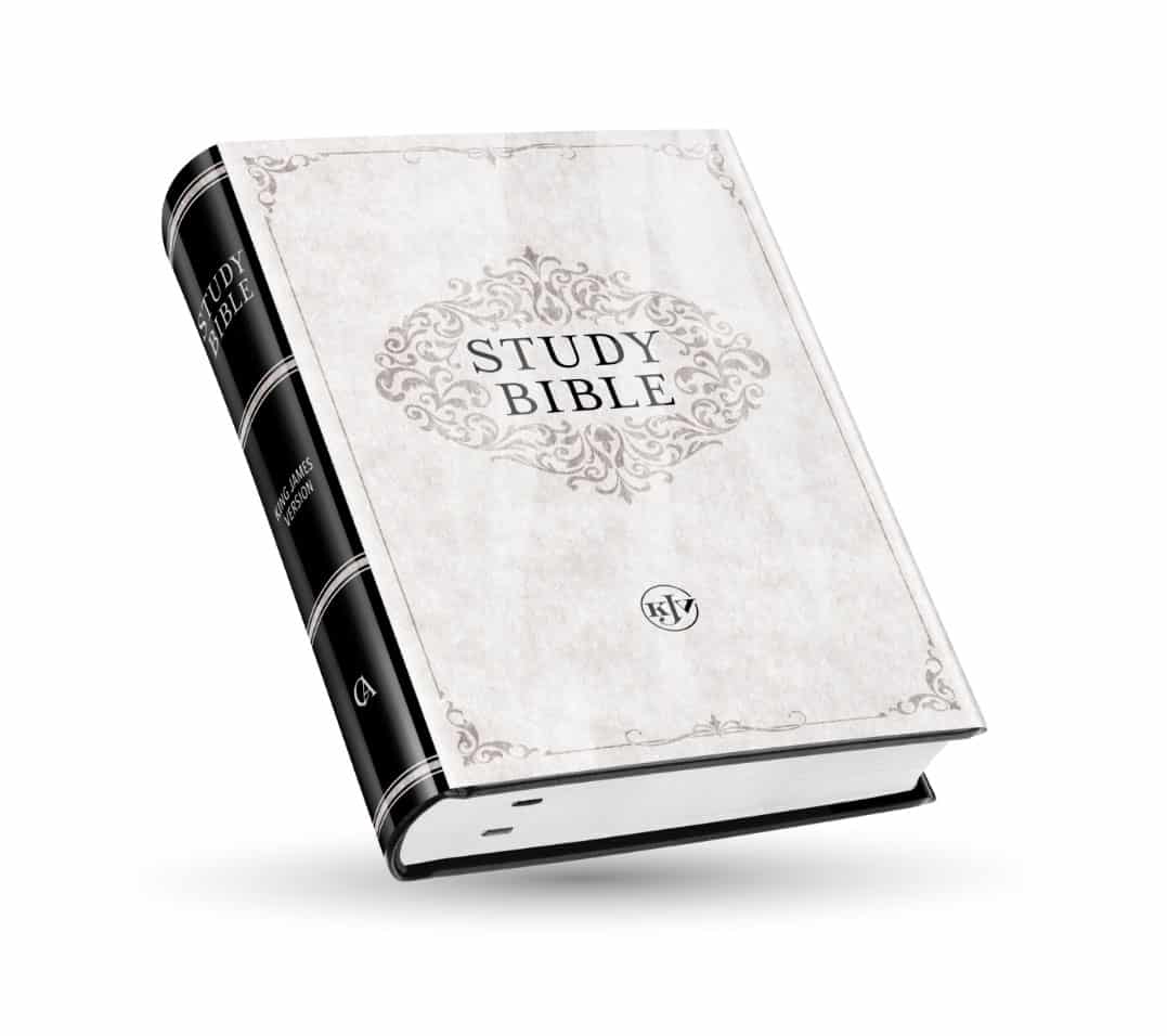 Hardcover Study Bible floating at an angle