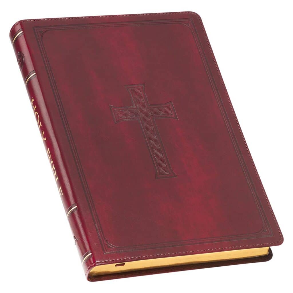 Burgundy Cross Faux Leather Large Print Thinline King James Version ...